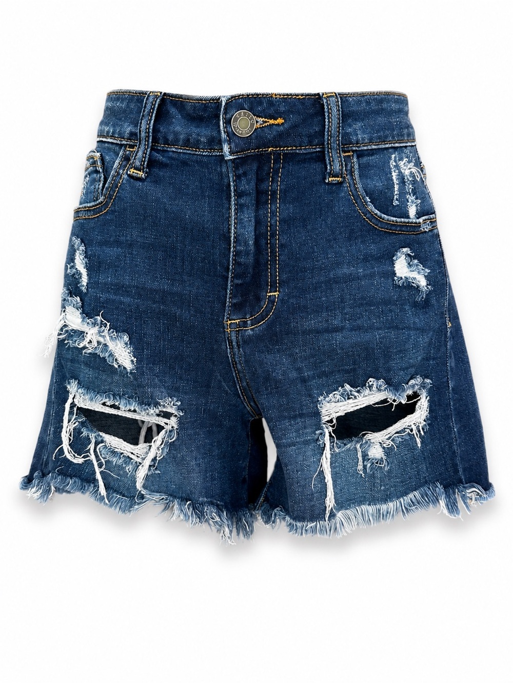 Cello Classic Dark Wash Distressed Denim Shorts - Blue